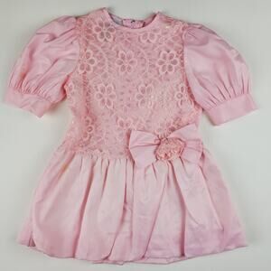 Fashionland Originals Vintage Poplin Smocked Lace Ruffle Mini Dress Girls 4T